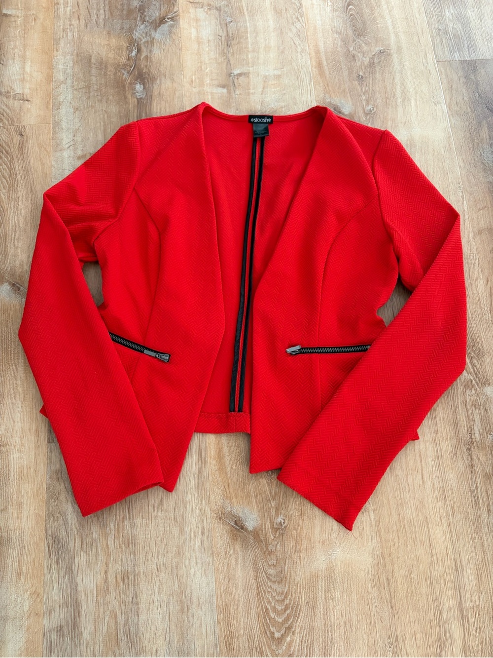 Stoosh Red Open-Front Zip-Pocket Blazer
